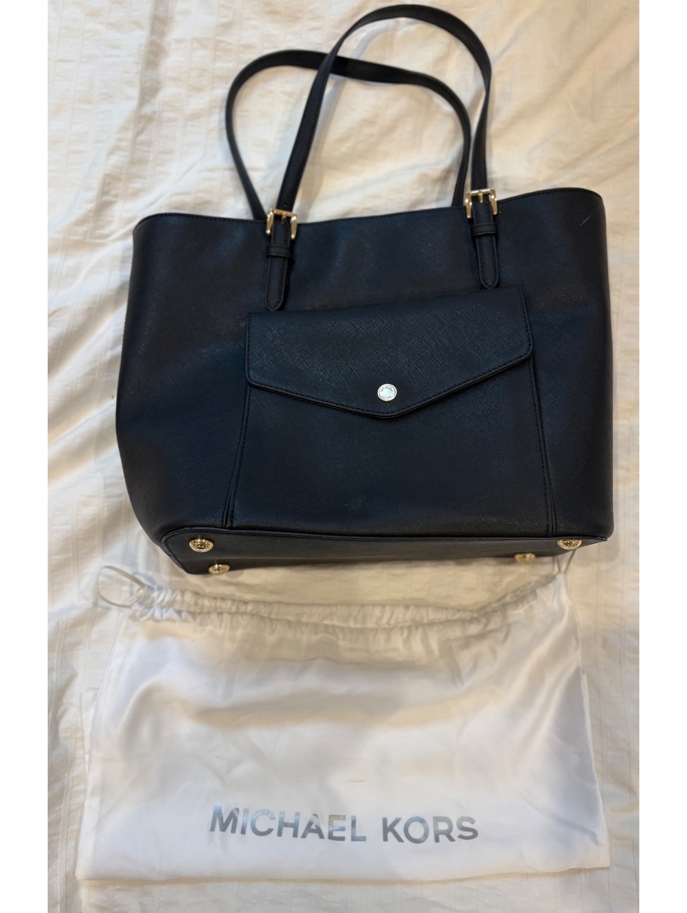 Michael Kors Black Saffiano Leather Tote Bag with Gold Hardware